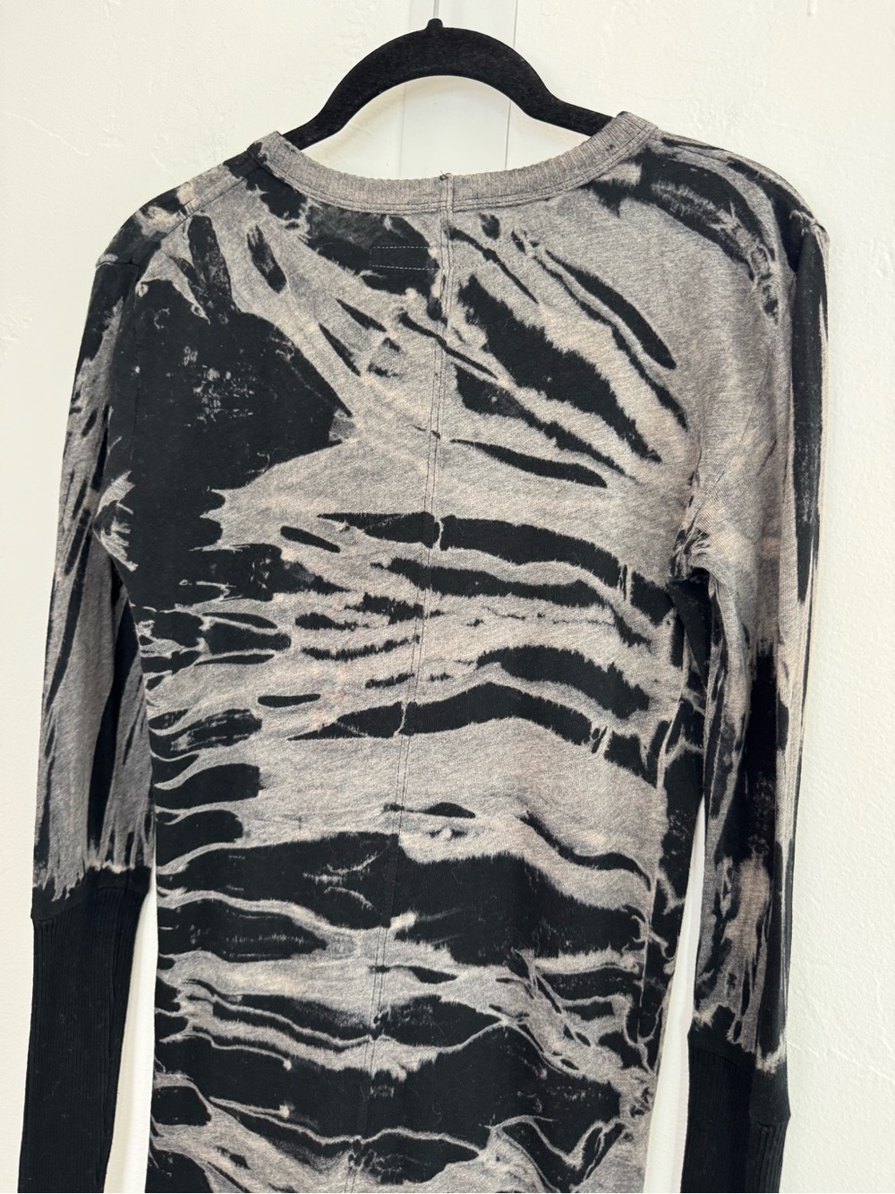 Enza Costa Cashmere Cotton Long Sleeve Tie Dye T-Shirt Tunic Top Black - Picture 6 of 11
